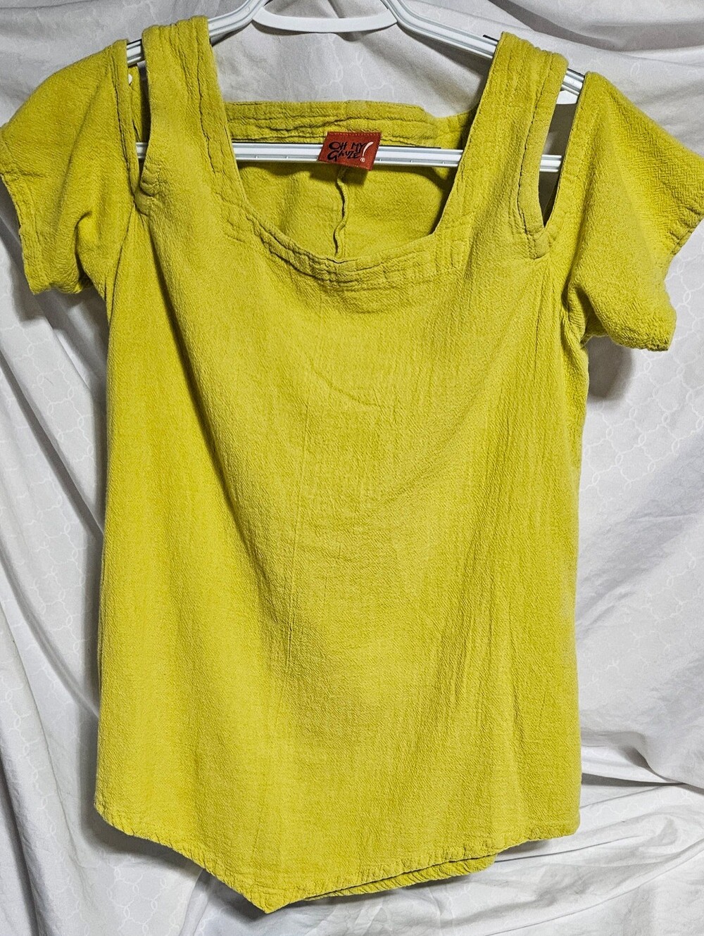 Oh My Gauze! Lagenlook Cold Shoulder Top 32"C×22"L Blouse Pea, Lime Color (Rbh)